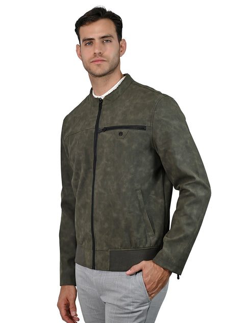 Chamarra para hombre, estilo Casual marca Perry Ellis en Color Verde Olivo.